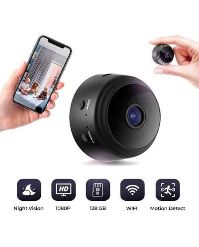 Mini Ασύρματη IP WiFi Κρυφή Κάμερα 1080p HD Round Νυχτερινής Λήψης - Μαύρη