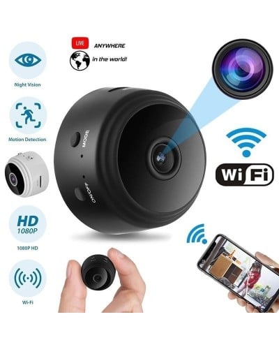 Mini Ασύρματη IP WiFi Κρυφή Κάμερα 1080p HD Round Νυχτερινής Λήψης - Μαύρη