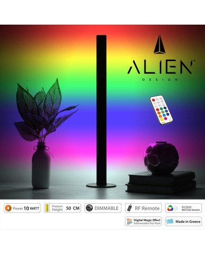 GloboStar® ALIEN-DIVA-BLACK-50-11 ALIEN Design DIVA Μοντέρνο Minimal Nordic Μεταλλικό Φωτιστικό Επιτραπέζιο - Πορτατίφ - Λαμπατέρ Μαύρο LED 10W 1500lm με Ασύρματο Χειριστήριο RF & Dimmer IP20 Πολύχρωμο RGBW Ψηφιακή με Τρεχούμενα Εφέ  Μ3 x Π1.6 x Υ50cm