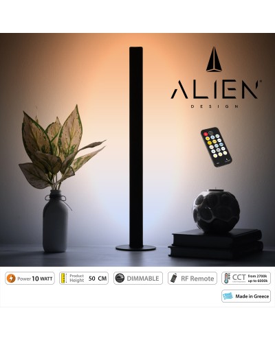 GloboStar® ALIEN-DIVA-BLACK-50-10 ALIEN Design DIVA Μοντέρνο Minimal Nordic Μεταλλικό Φωτιστικό Επιτραπέζιο - Πορτατίφ - Λαμπατέρ Μαύρο LED 10W 1500lm με Ασύρματο Χειριστήριο RF & Dimmer IP20 CCT Θερμό 2700 K έως Ψυχρό 6000K Μ3 x Π1.6 x Υ50cm