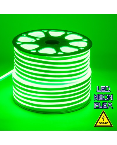 GloboStar® 70564 OVALE 120° Degree Neon Flex Epistar LED SMD 2835 1m 12W/m 120LED/m 1212lm/m 120° DC 24V Αδιάβροχη IP68 Πράσινο Dimmable