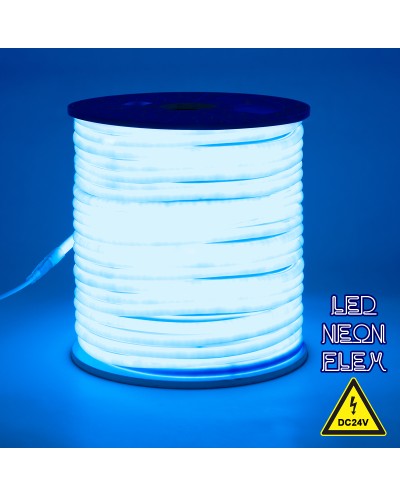 GloboStar® 70585 TUBE 360° Degree Neon Flex Epistar LED SMD 2835 1m 12W/m 120LED/m 1212lm/m 360° DC 24V Αδιάβροχη IP68 Μπλε Dimmable