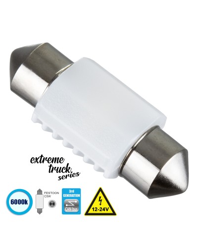 GloboStar® C5W 81332 Λάμπα Αυτοκινήτου & Φορτηγού 31mm FESTOON  3rd Generation Can-Bus Extreme Truck Series LED 2 SMD 3030 3W 450lm 120° DC 12-24V IP20 Ψυχρό Λευκό 6000K