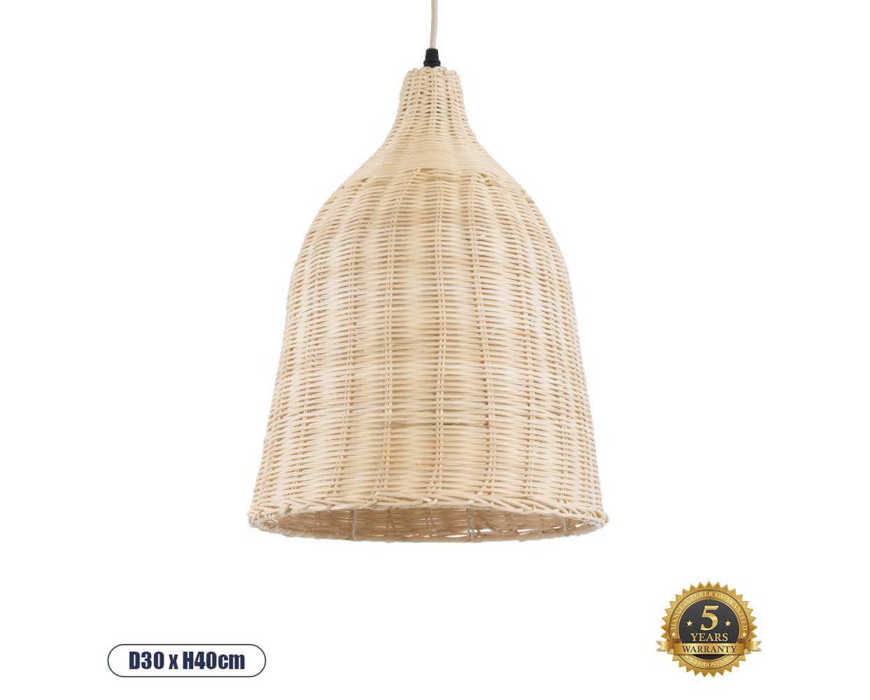 GloboStar® BAHAMAS 01202 Boho Κρεμαστό Φωτιστικό Καμπάνα Μονόφωτο 1 x E27 IP20 Μπεζ Ξύλο - Μ30 x Π30 x Υ40cm