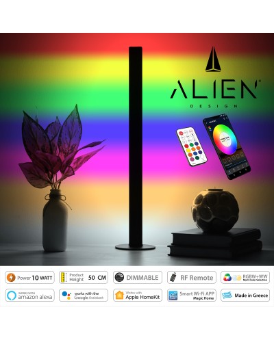 GloboStar® ALIEN-DIVA-BLACK-50-12 ALIEN Design DIVA Μοντέρνο Minimal Nordic Μεταλλικό Φωτιστικό Επιτραπέζιο - Πορτατίφ - Λαμπατέρ Μαύρο LED 10W 1500lm με Ασύρματο Χειριστήριο RF & Dimmer IP20 Πολύχρωμο RGBW + WW Smart Home Wi-Fi Μ3 x Π1.6 x Υ50cm