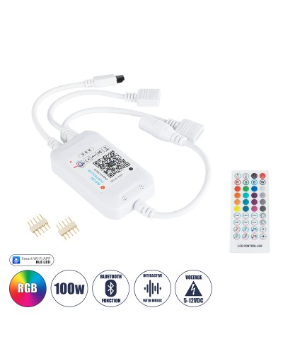 GloboStar® 73431 Ασύρματος Bluetooth LED RGB & Music Controller Sound Activated με Χειριστήριο IR & 2 Εξόδους RGB DC 5-24V Max 144W