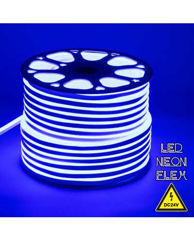 GloboStar® 70565 OVALE 120° Degree Neon Flex Epistar LED SMD 2835 1m 12W/m 120LED/m 1212lm/m 120° DC 24V Αδιάβροχη IP68 Μπλε Dimmable