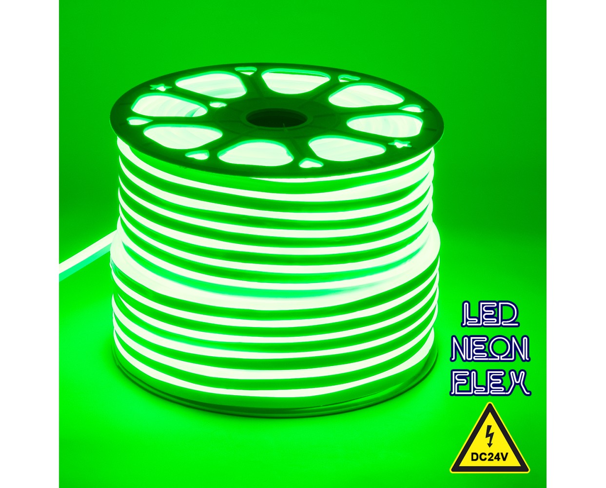 GloboStar® 70564 OVALE 120° Degree Neon Flex Epistar LED SMD 2835 1m 12W/m 120LED/m 1212lm/m 120° DC 24V Αδιάβροχη IP68 Πράσινο Dimmable