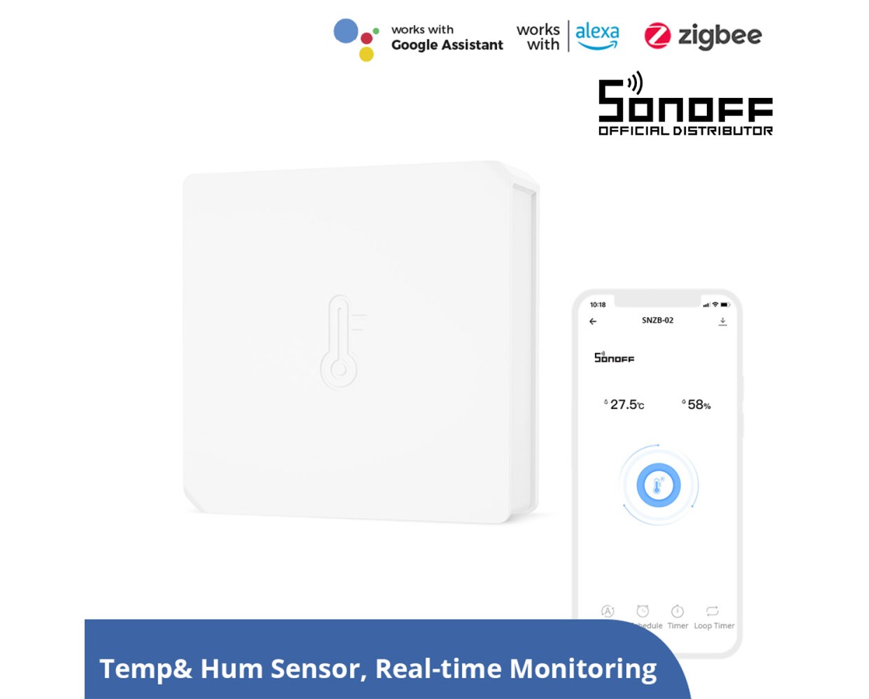 GloboStar® 80048 SONOFF SNZB-02-R3 – Zigbee Wireless Temperature & Humidity Sensor Real Time Monitoring