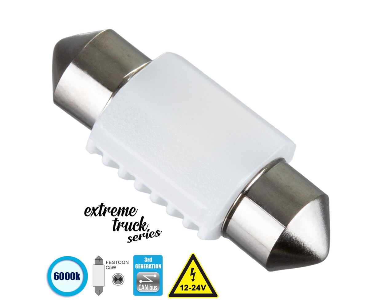 GloboStar® C5W 81332 Λάμπα Αυτοκινήτου & Φορτηγού 31mm FESTOON  3rd Generation Can-Bus Extreme Truck Series LED 2 SMD 3030 3W 450lm 120° DC 12-24V IP20 Ψυχρό Λευκό 6000K