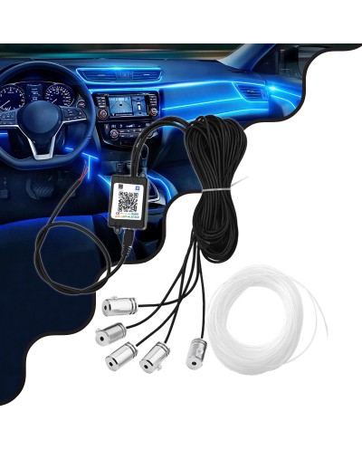 GloboStar® 81843 Car Optic Fiber LED Kit Smart Bluetooth - Φωτισμός Κιτ Οπτικής Ίνας Αυτοκινήτου DC 12V 10W με Smart Bluetooth Controller & Εφαρμογή APP Αδιάβροχο IP65 Πολύχρωμο RGB