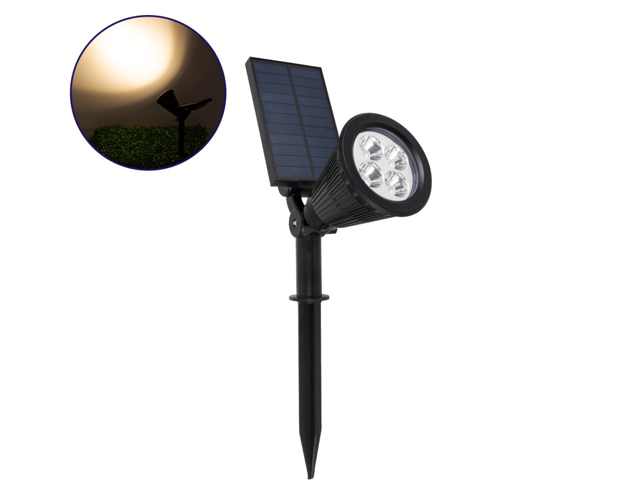 GloboStar® 85709 Μαύρο Προβολάκι Σποτ Κήπου Πλαστικό Καρφωτό LED HIGH POWER 8W 800lm με Ενσωματωμένη Μπαταρία 2200mAh - Φωτοβολταϊκό Πάνελ με Αισθητήρα Ημέρας-Νύχτας Αδιάβροχo IP67 Θερμό Λευκό 3000K