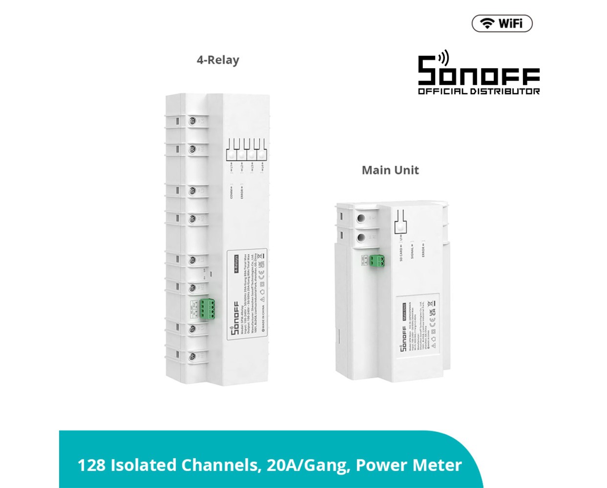 GloboStar® 80056 SONOFF SPM-4RELAY - Wi-Fi Smart Stackable Power Meter