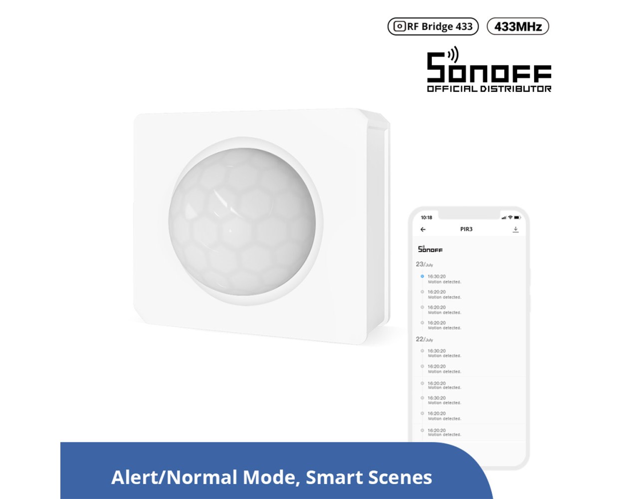 GloboStar® 80064 SONOFF PIR3-RF – Smart 433MHZ RF PIR Motion Sensor 6m/110° Detection