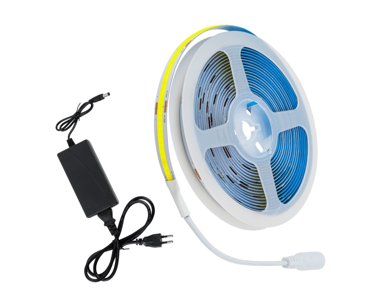 GloboStar® 70417 Σετ Ταινία COB LED 5m 48W/5m 308LED/m 864lm/m 120° DC 12V IP20 με Τροφοδοτικό Ψυχρό Λευκό 6000K