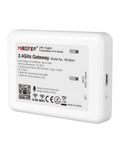 GloboStar® 73423 WL-Box1 Mi-BOXER Smart Bridge Gateway RF 2.4GHz to WiFi IEEE 802.11b/g/n DC 5V 500mA - IP20 - Μ9 x Π6.6 x Υ15cm - 5 Years Warranty