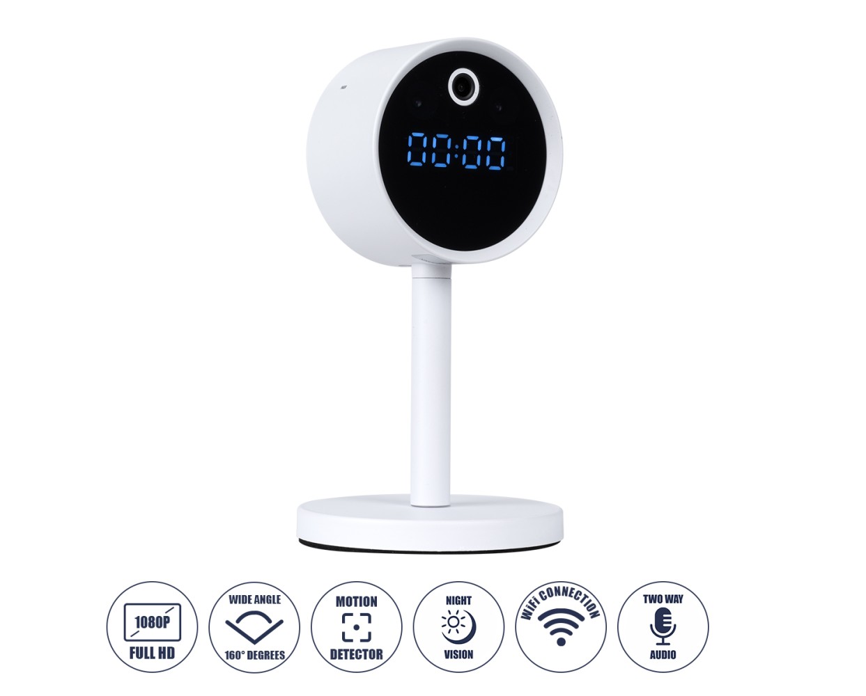 GloboStar® 86006 Rechargeable Table Camera WiFi HD 1080P 160° 1500mAh Two Way Audio Motion Detection & Digital Clock - Επαναφορτιζόμενη Επιτραπέζια Κάμερα WiFi HD 1080P 160° 1500mAh Διπλή Κατέυθυνση Ομιλίας Ανιχνευτή Κίνησης & Ψηφιακό Ρολόι - Λευκό