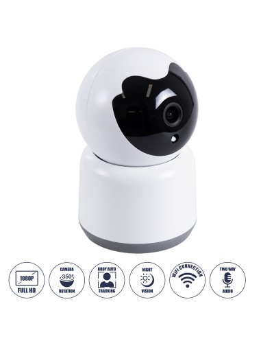 GloboStar® 86072 Table Camera WiFi HD 1080P 3MP 350° Two Way Audio & Motion Detection - Επιτραπέζια Κάμερα WiFi HD 1080P 350° Διπλή Κατέυθυνση Ομιλίας με Ανιχνευτή Κίνησης - Following Face Auto Tracking - Λευκό