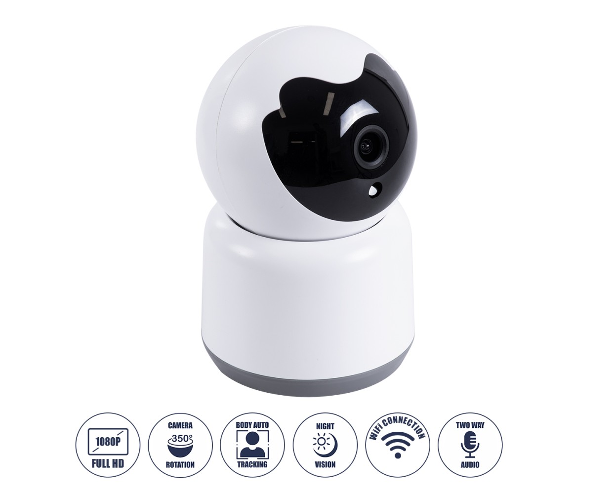 GloboStar® 86072 Table Camera WiFi HD 1080P 3MP 350° Two Way Audio & Motion Detection - Επιτραπέζια Κάμερα WiFi HD 1080P 350° Διπλή Κατέυθυνση Ομιλίας με Ανιχνευτή Κίνησης - Following Face Auto Tracking - Λευκό