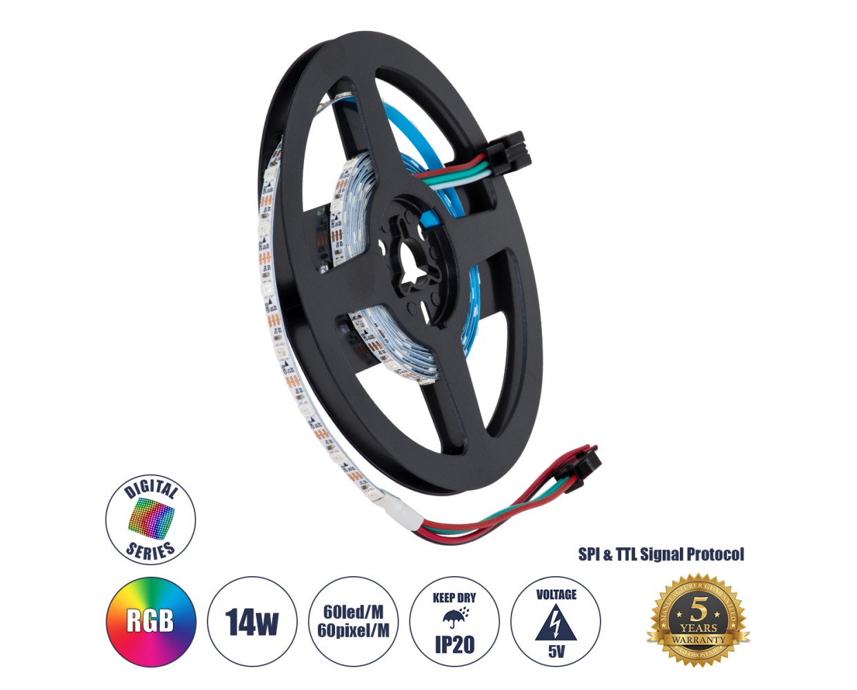 GloboStar® 90605 Digital Pixel Addressable Strip Ultra Slim 3 PIN - Nano Ψηφιακή Ταινία LED SMD 3535 14W/m 60LED/m 60PIXEL/m SPI/TTL Protocol IC WS2812/SK6812 1152lm/m 120° DC 5V IP20 RGB - Λευκό Σώμα - Μ2000 x Π4 x Υ1mm - Συσκευασία 2 Μέτρων - 5 Χρόνια Εγγύη