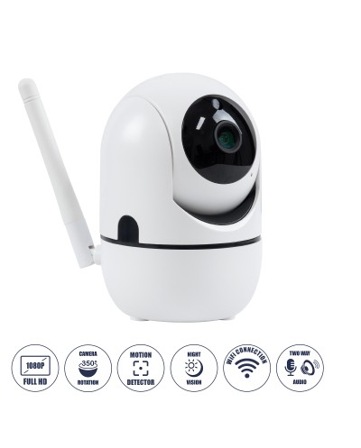 GloboStar® 76078 Table Camera WiFi HD 1080P 3MP 350° Two Way Audio & Motion Detection - Night Vision - Επιτραπέζια Κάμερα WiFi HD 1080P 350° Διπλή Κατέυθυνση Ομιλίας με Ανιχνευτή Κίνησης - Following Face Auto Tracking - Λευκό