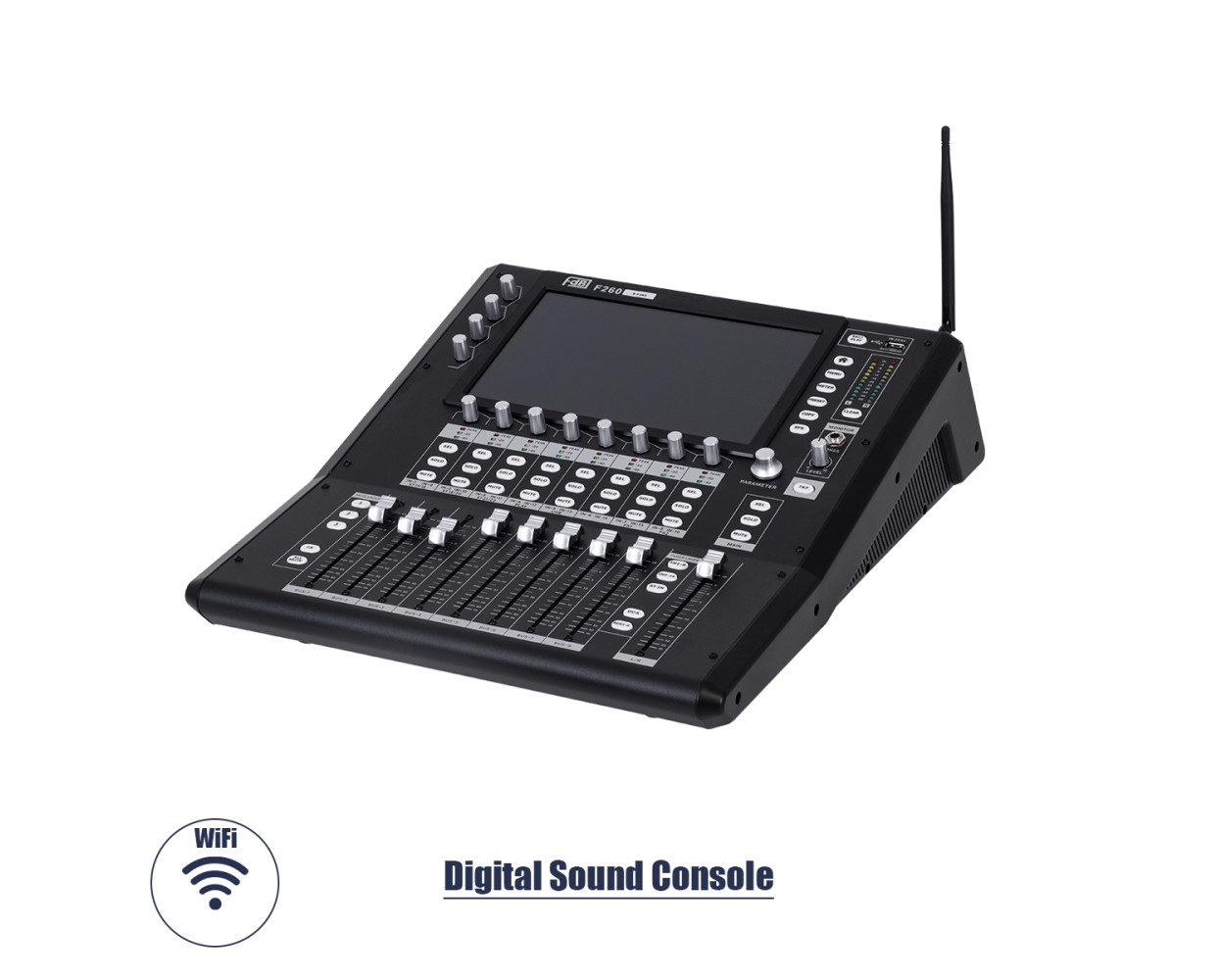 GloboStar® FDB F260 98023 Multifunctional Digital Mixer Audio Console 24Ch - Επαγγελματική Ψηφιακή Κονσόλα Ήχου 16Ch Audio In / 8Ch Audio Out / 8Ch BUS Out - Οθόνη Αφής 10" HD - Wifi Smart System - UDP - AC 220V/50-60Hz - IP20 - Μαύρο - Μ38 x Π49 x Υ14cm