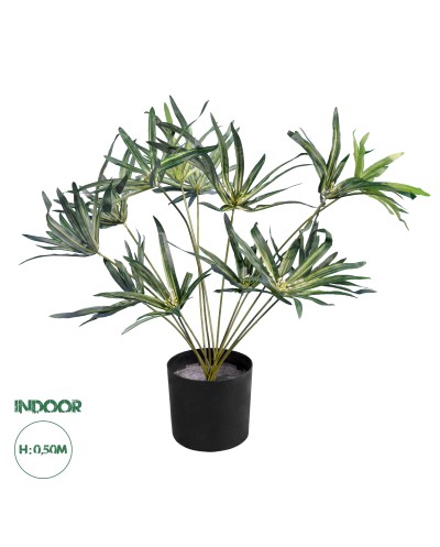 GloboStar® Artificial Garden BROADLEAF LADY PALM 20059 Τεχνητό Διακοσμητικό Φυτό Πλατύφυλλος Φοίνικας Μπαμπού Υ50cm