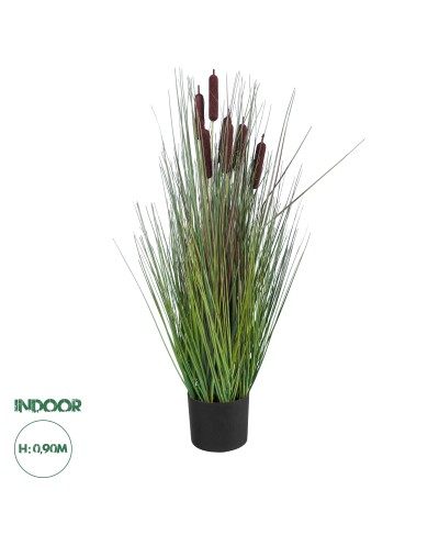 GloboStar® Artificial Garden TYPHA ANGUSTIFOLIA GRASS 20069 Τεχνητό Διακοσμητικό Φυτό Γρασίδι της Τύφας Υ90cm