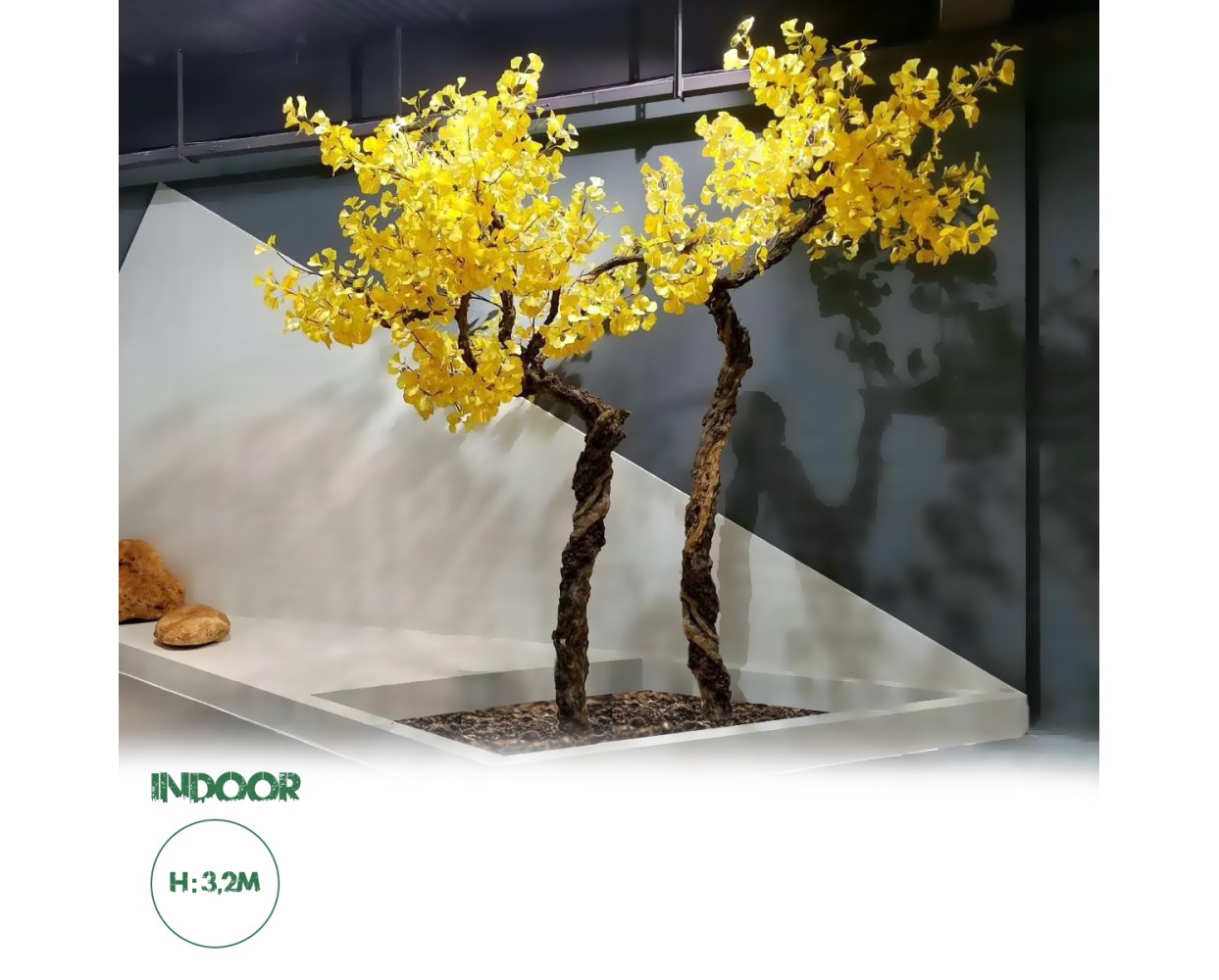 GloboStar® Artificial Garden GINKGO TWINS TREE 20187 Τεχνητό Διακοσμητικό Δέντρο Δίδυμα Γκίγκο Υ320cm