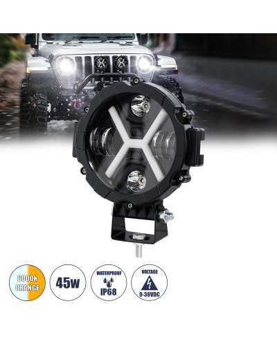 GloboStar® 85416 Vehicle & JEEP Work Lights - Φώτα Εργασίας για Οχήματα και JEEP με X Light DRL & Φλας LED High Power 45W 4500lm DC 9-36V Αδιάβροχo IP68 Πορτοκαλί & Ψυχρό Λευκό 6000K M17.5 x Π8.5 x Υ20cm