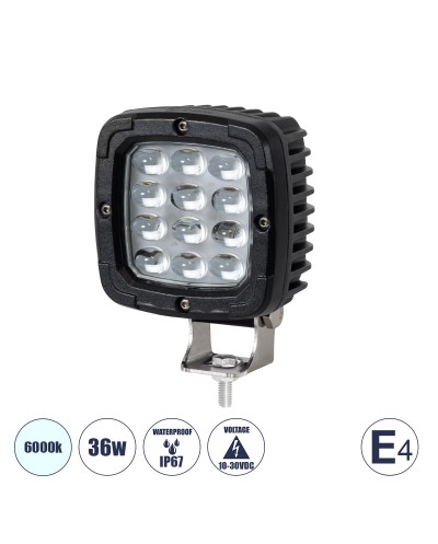 GloboStar® 85428 E4 Mark Vehicle & Forklift Work Lights - Φώτα Εργασίας για Οχήματα Περονοφόρα - Κλάρκ LED 36W DC 10-30V Αδιάβροχο IP67 Ψυχρό Λευκό 6000K Μ12.5 x Π9.5 x Υ6.5cm