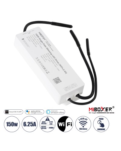 GloboStar® 71438 WP1-P150V24 Mi-BOXER DC Smart Wifi & RF 2.4Ghz & Push Dimming Power Supply Τροφοδοτικό SELV & Controller / Dimmer All in One AC100-240V σε DC 24V 1 x 6.25A 150W - Max 6.25A 150W - Αδιάβροχο IP67 Μ22.5 x Π7 x Υ3.5cm - 3 Years Warranty