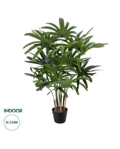 GloboStar® Artificial Garden BROADLEAF LADY PALM TREE 20386 Τεχνητό Διακοσμητικό Φυτό Πλατύφυλλος Φοίνικας Μπαμπού Υ120cm