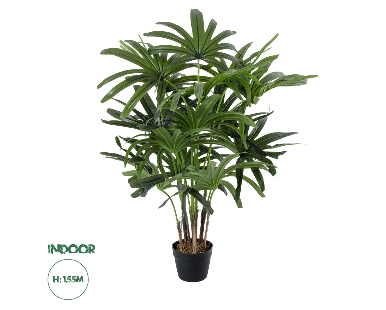 GloboStar® Artificial Garden BROADLEAF LADY PALM TREE 20386 Τεχνητό Διακοσμητικό Φυτό Πλατύφυλλος Φοίνικας Μπαμπού Υ120cm