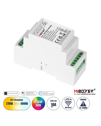 GloboStar® 71415 LS2S Mi-BOXER DC WiFi & RF 2.4Ghz Dimmer High Speed Controller 5 Καναλιών DC 12-24V 5 x 6A 144W - Max 10A 240W - IP20 RGBW+WW - Din Rail Ράγας - Μ9 x Π3.4 x Υ6cm - 5 Years Warranty