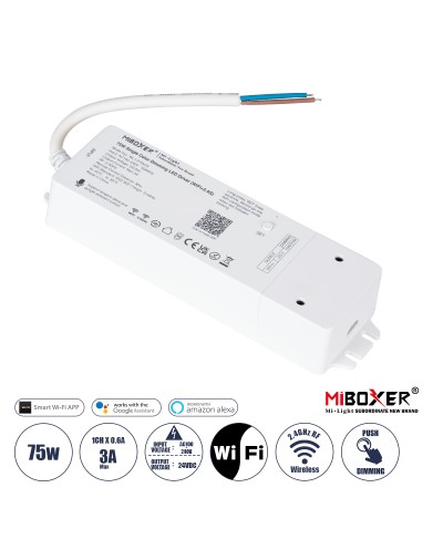 GloboStar® 71437 WL1-P75V24 Mi-BOXER DC Smart Wifi & RF 2.4Ghz & Push Dimming Power Supply Τροφοδοτικό SELV & Controller / Dimmer All in One AC100-240V σε DC 24V 1 x 3A 75W - Max 3A 75W - IP20 Μ19 x Π5.5 x Υ3.2cm - 5 Years Warranty