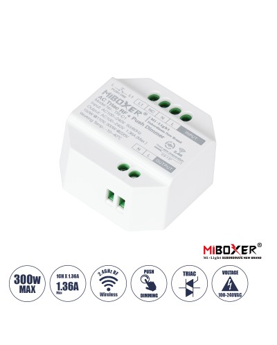 GloboStar® 71432 TRI-C1 Mi-BOXER AC Triac & RF 2.4Ghz & Push Dimmer 1 Καναλιού AC 100-240V 1 x 1.36A 300W - Max 1.36A 300W - IP20 Μ5 x Π5 x Υ2.3cm - 5 Years Warranty