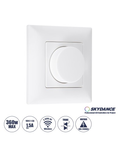 GloboStar® 71456 KS SKYDANCE AC Smart RF 2.4Ghz & Ροοστάτη Triac Dimming AC100-240V σε AC100-240V 1 x 1.5A 360W - Max 1.5A 360W - IP20 - Λευκό Σώμα - Μ8.5 x Π8.5 x Υ5.2cm - 5 Years Warranty