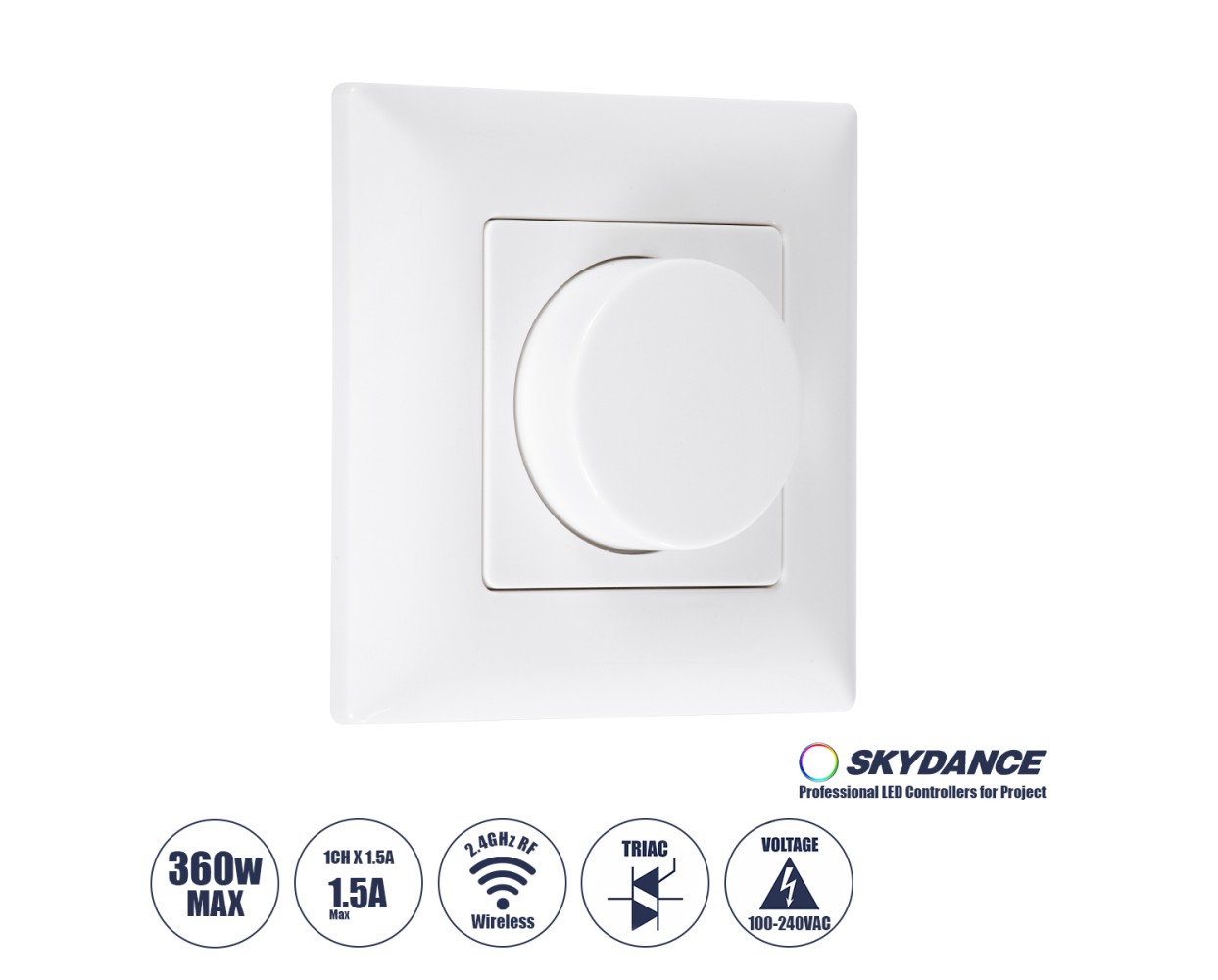 GloboStar® 71456 KS SKYDANCE AC Smart RF 2.4Ghz & Ροοστάτη Triac Dimming AC100-240V σε AC100-240V 1 x 1.5A 360W - Max 1.5A 360W - IP20 - Λευκό Σώμα - Μ8.5 x Π8.5 x Υ5.2cm - 5 Years Warranty