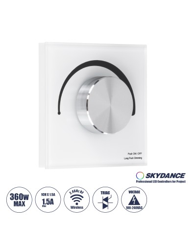 GloboStar® 71454 S1-K SKYDANCE AC Smart RF 2.4Ghz & Ροοστάτη - Push ON/OFF Triac Dimming AC100-240V σε AC100-240V 1 x 1.5A 360W - Max 1.5A 360W - IP20 - Λευκό Σώμα - Μ8.5 x Π8.5 x Υ5cm - 5 Years Warranty