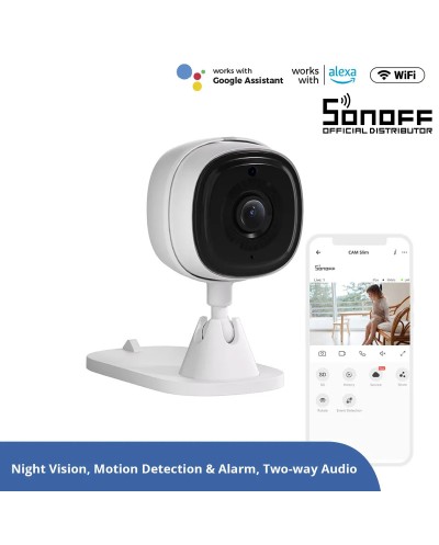 GloboStar® 80105 SONOFF S-CAM Slim Smart Home Security Camera WiFi 2.4GHz 1080P 130° Two Way Audio - Local & Cloud Storage - Nigh Vision - Motion Detection - Motion Alarm DC 5V 1A