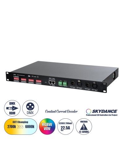 GloboStar® 71570 D32C SKYDANCE DC DMX & RDM Dimmer High Speed Controller / Constant Current Decoder 32 Καναλιών DC 12-48V 32 x 700mA 34W - Max 22.5A 1075W - IP20 Μ48 x Π26 x Υ5cm - 5 Years Warranty