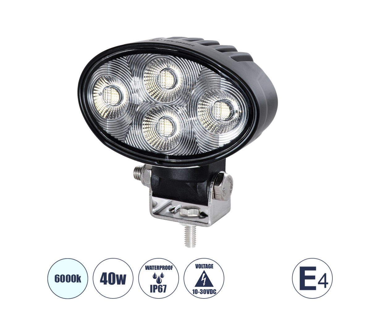 GloboStar® 85336 E4 Mark Vehicle & Forklift Work Lights - Φώτα Εργασίας για Οχήματα Περονοφόρα - Κλάρκ LED 40W DC 10-30V Αδιάβροχο IP67 Ψυχρό Λευκό 6000K Μ10 x Π6 x Υ9cm