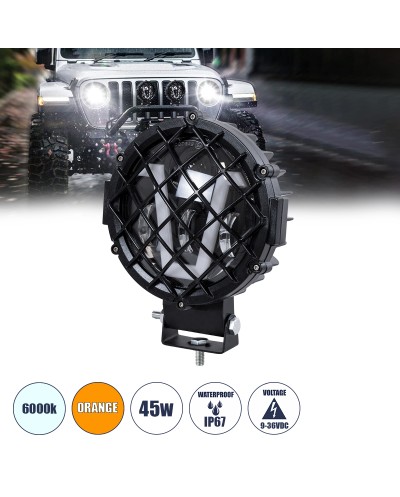 GloboStar® 85439 Vehicle & JEEP Work Lights - Φώτα Εργασίας για Οχήματα και JEEP με V Light DRL & Φλας LED High Power 45W DC 9-36V Αδιάβροχo IP67 Πορτοκαλί & Ψυχρό Λευκό 6000K M17 x Π8 x Υ21cm