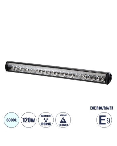 GloboStar® 85333 E9 Mark Vehicle - JEEP & Forklift LED Bar - Μπάρα Εργασίας για Οχήματα - JEEP & Περονοφόρα - Κλαρκ LED 120W DC 10-30V Αδιάβροχη IP6K9K Ψυχρό Λευκό 6000K Μ50 x Π6 x Υ5cm