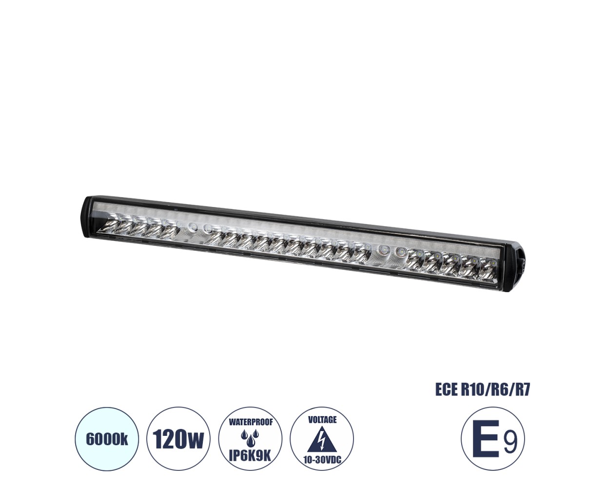 GloboStar® 85333 E9 Mark Vehicle - JEEP & Forklift LED Bar - Μπάρα Εργασίας για Οχήματα - JEEP & Περονοφόρα - Κλαρκ LED 120W DC 10-30V Αδιάβροχη IP6K9K Ψυχρό Λευκό 6000K Μ50 x Π6 x Υ5cm