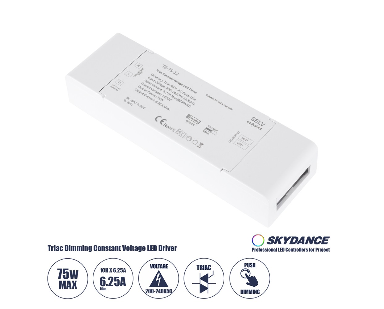 GloboStar® 73129 TE-75-12 SKYDANCE AC Triac Dimmer Push