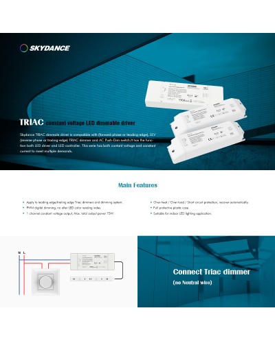 GloboStar® 73129 TE-75-12 SKYDANCE AC Triac Dimmer Push