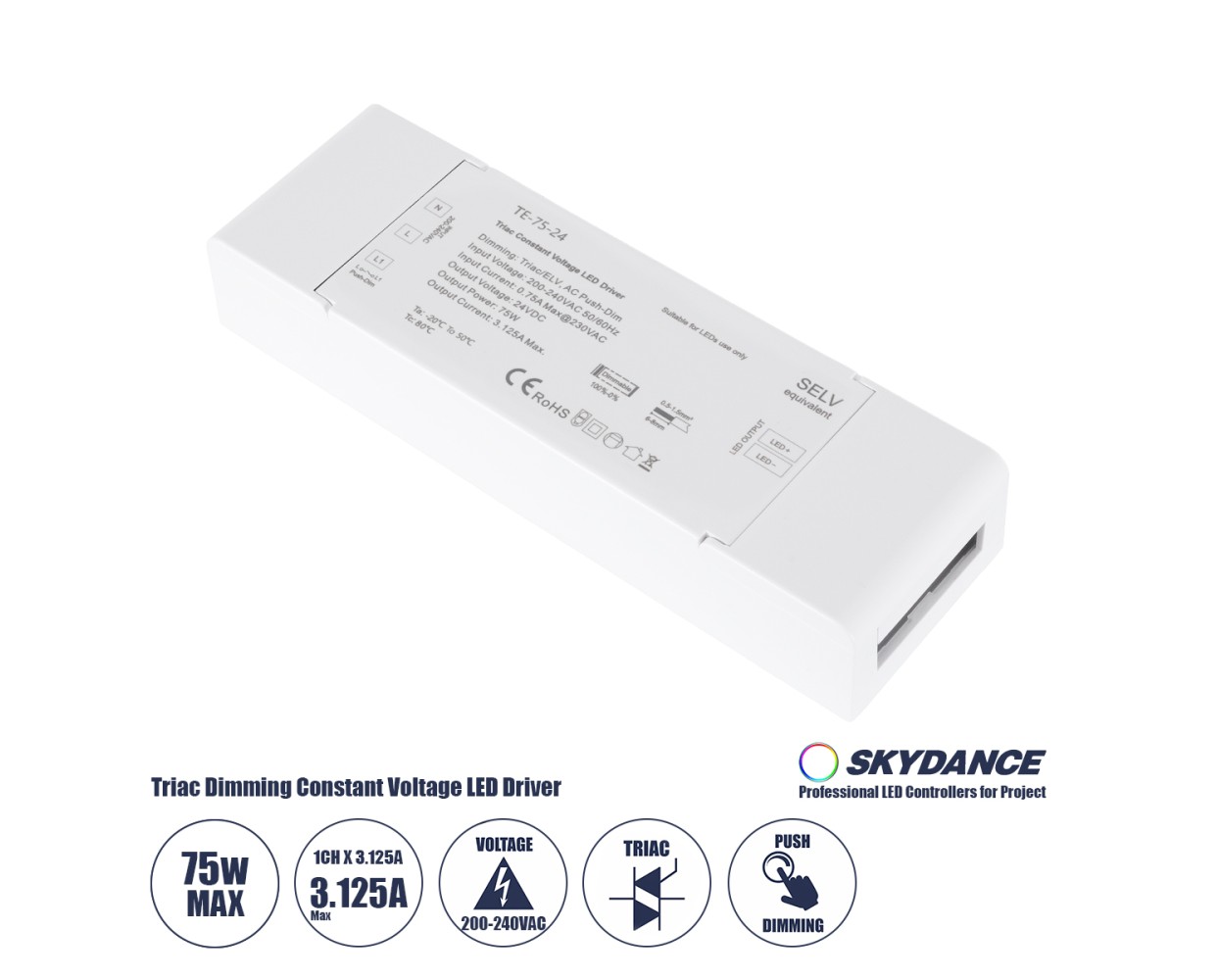 GloboStar® 73130 TE-75-24 SKYDANCE AC Triac Dimmer Push