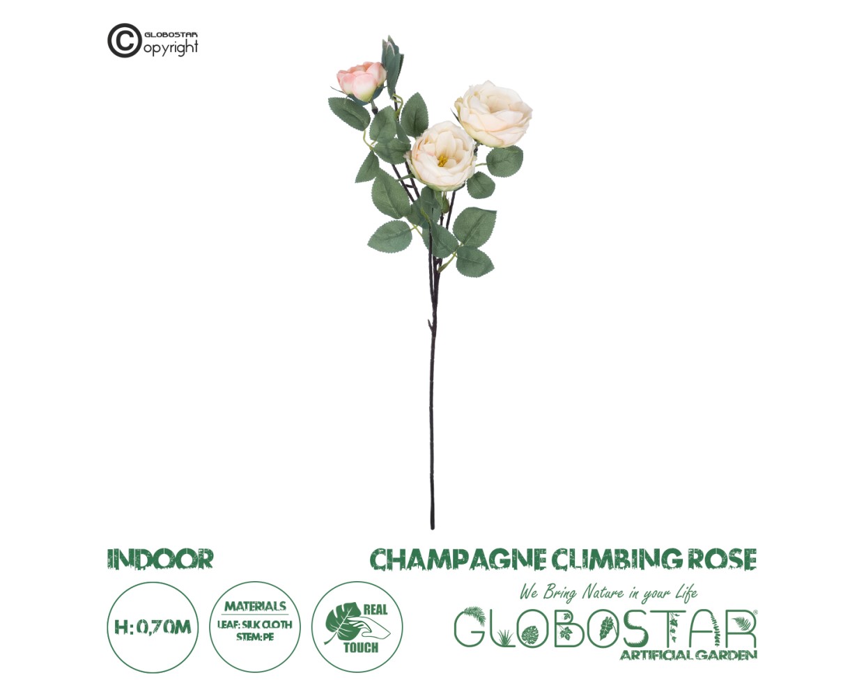 GloboStar® Artificial Garden CHAMPAGNE CLIMBING ROSE BRANCH